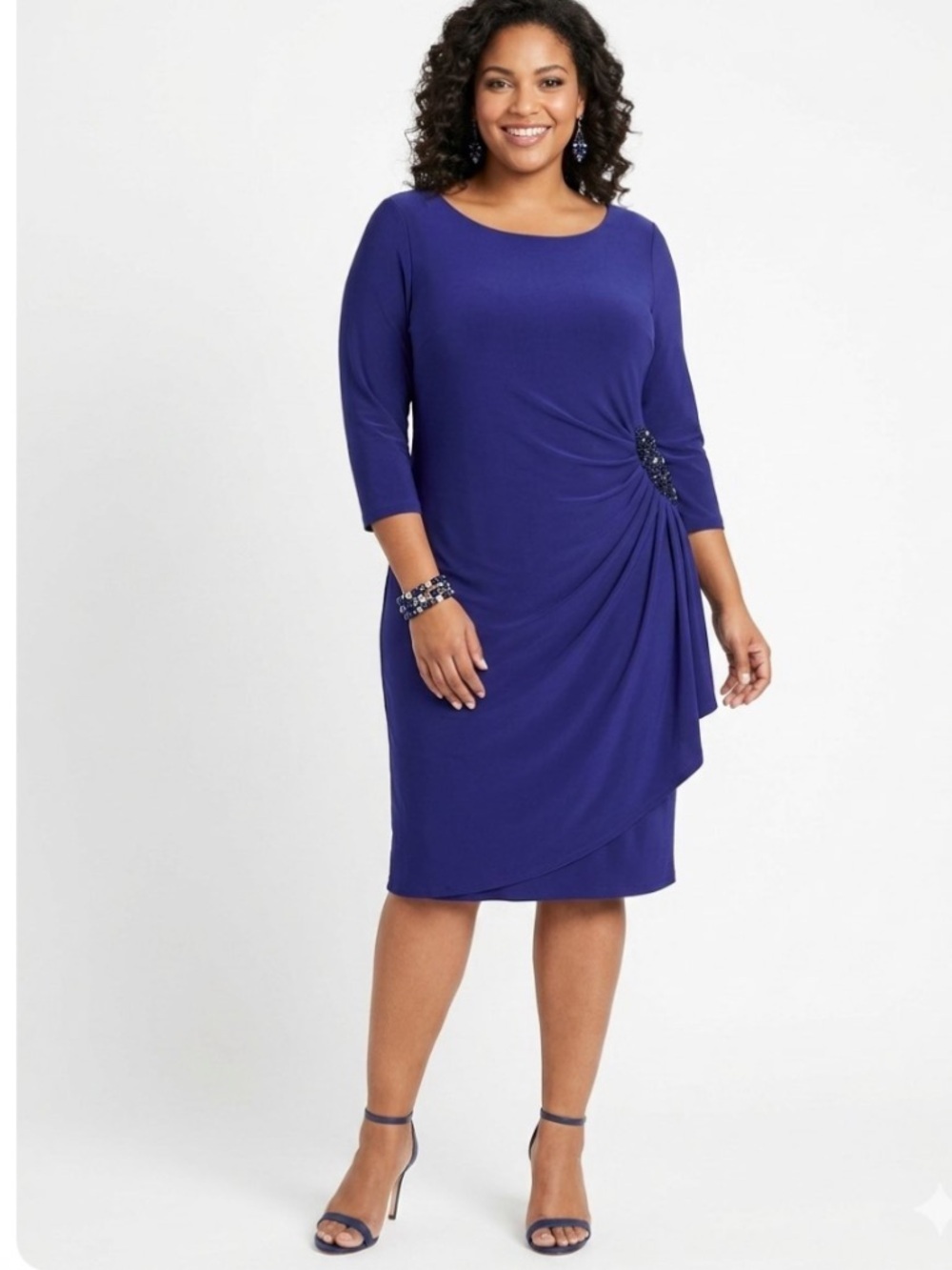 Alex Evenings Stretch Jersey Knit Ruched Cocktail Dress Wedding Guest Party
